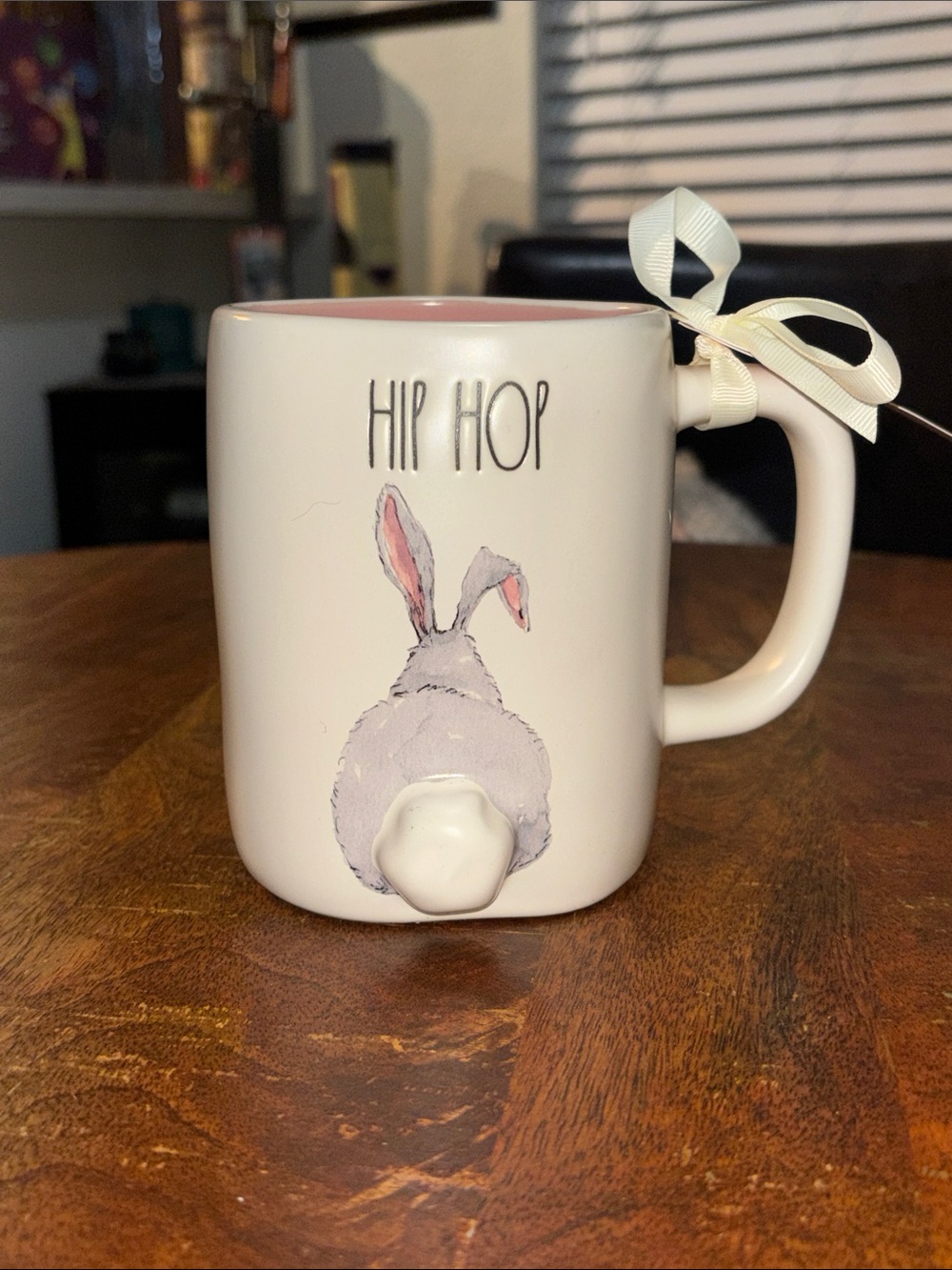 NWT Rae Dunn Hip Hop Bunny Ceramic Mug - White with Pink Interior